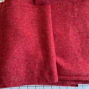 Wool fabric remnant, red/rust color wool with  orange/yellow fibers in weave